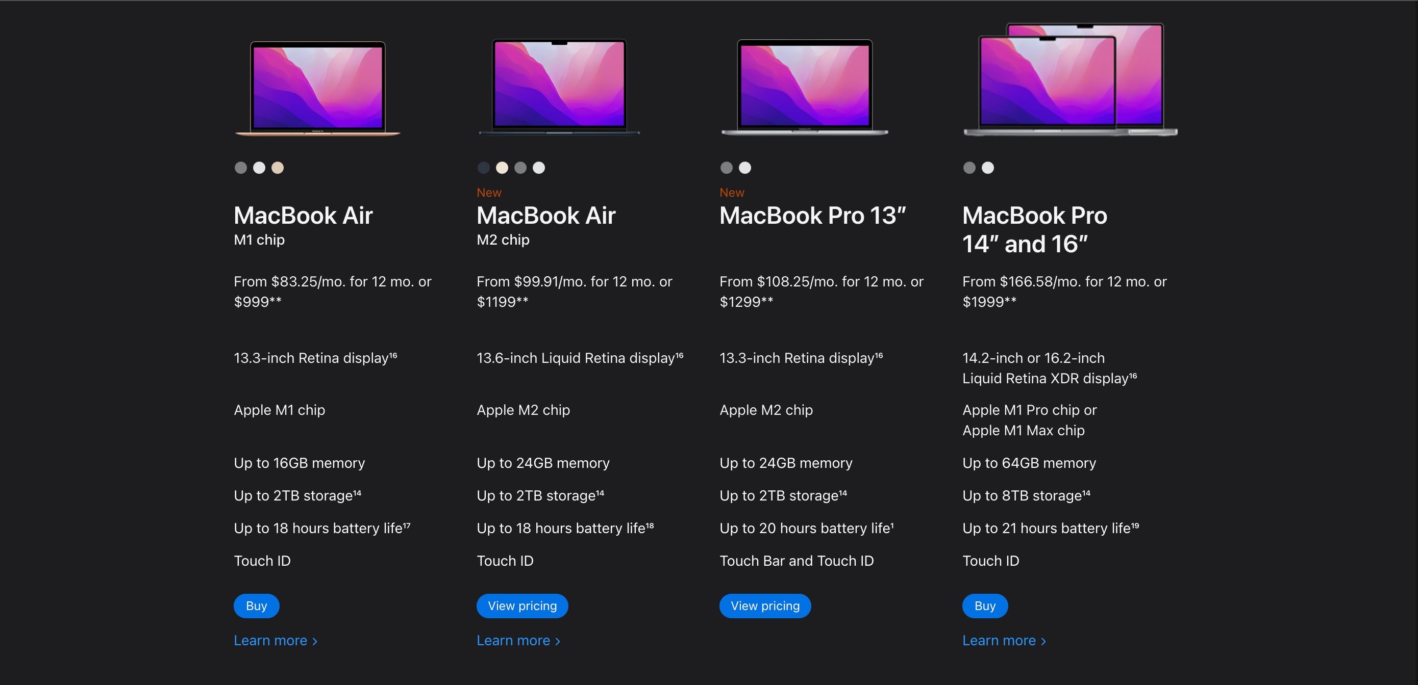 مقارنة الأسعار بين طرازات MacBook المختلفة 