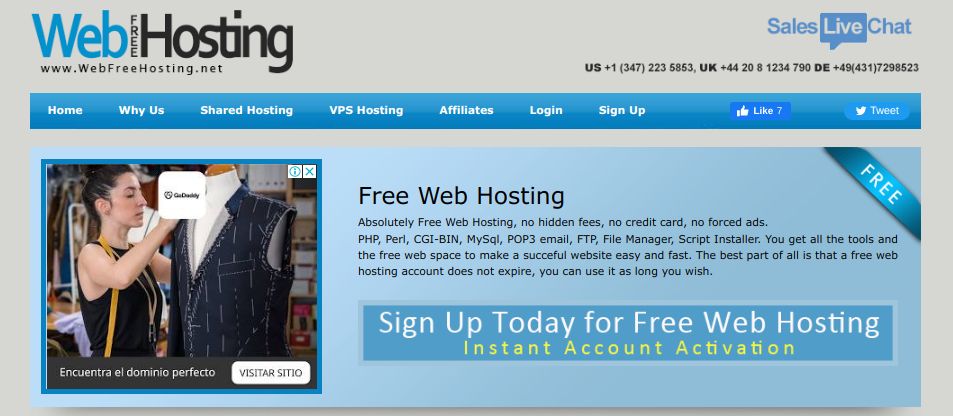 الصفحة الرئيسية الرسمية لـ WebFreeHosting 