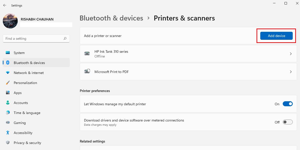 إعدادات Bluetooth والأجهزة 