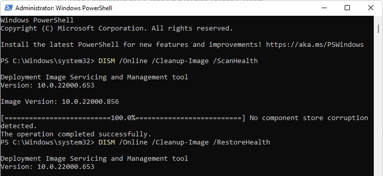 أوامر DISM في PowerShell 