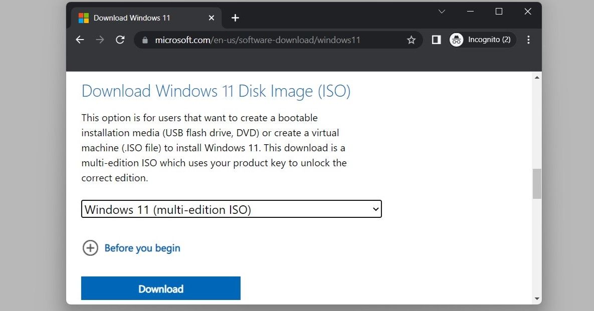 تنزيل ملف Windows 11 ISO من صفحة دعم Microsoft 