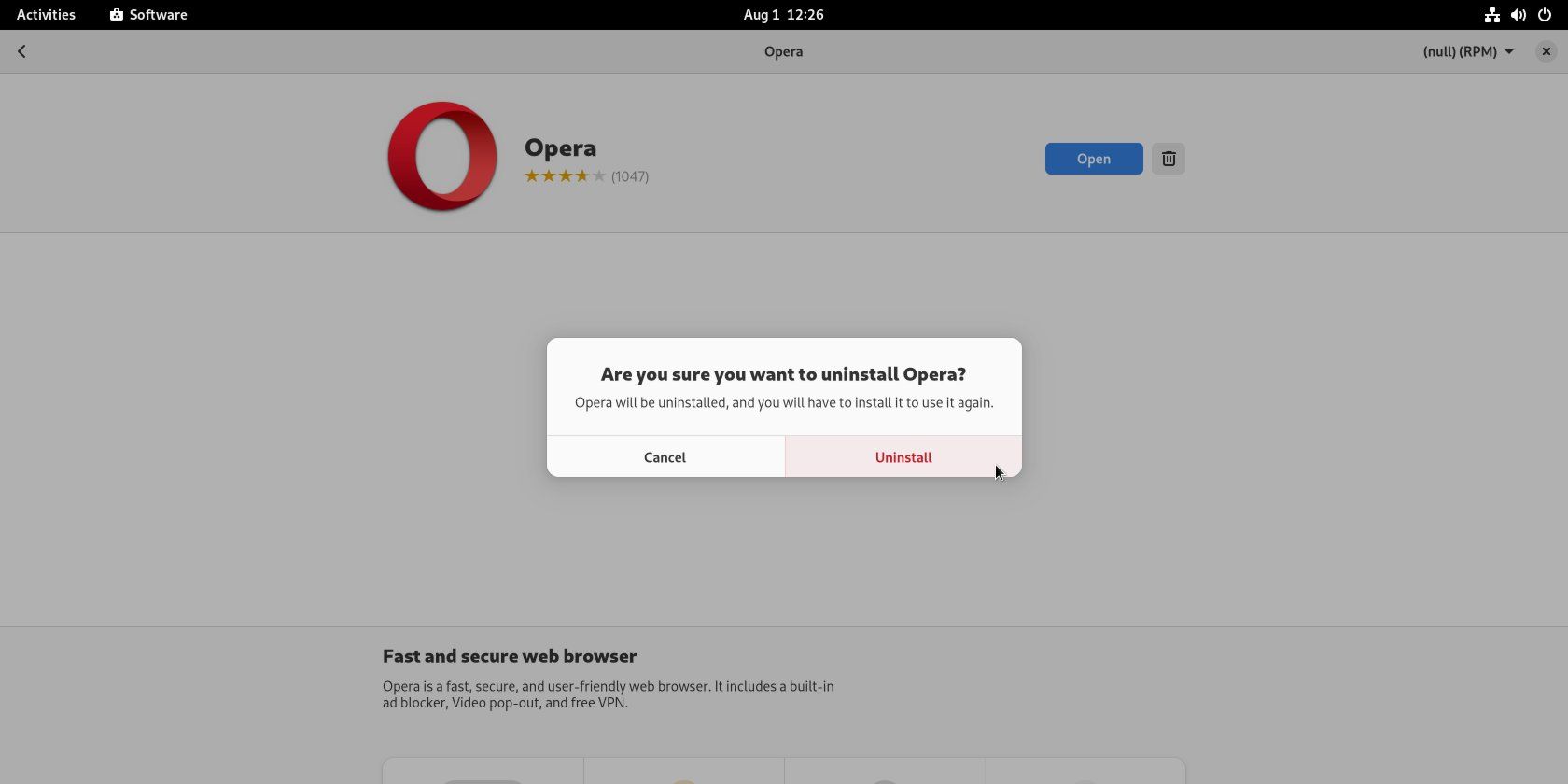 إدخال Opera في تطبيق برامج Fedora 