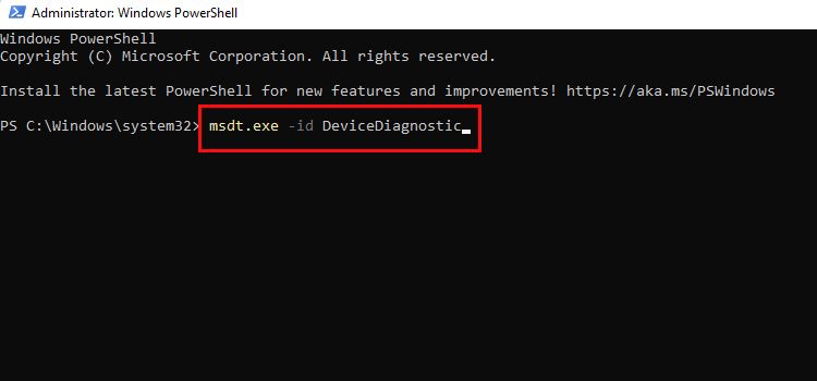 أمر MSDT في PowerShell 