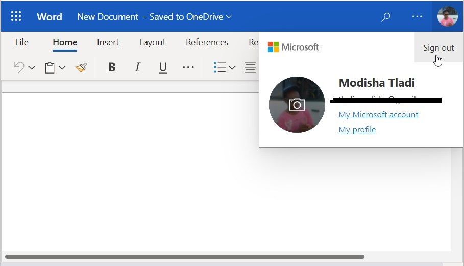 تسجيل الخروج من تطبيق Microsoft Office 