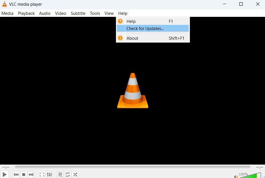 تحقق من خيار تحديث VLC 