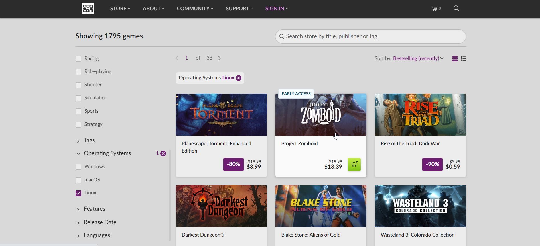 قائمة ألعاب GOG Linux 