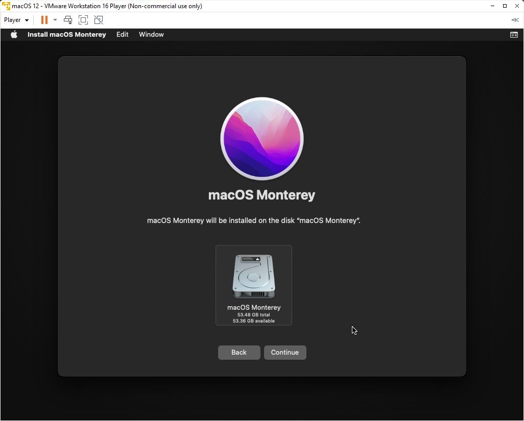 macos monterey vmware Virtual Machine حدد محرك الأقراص 