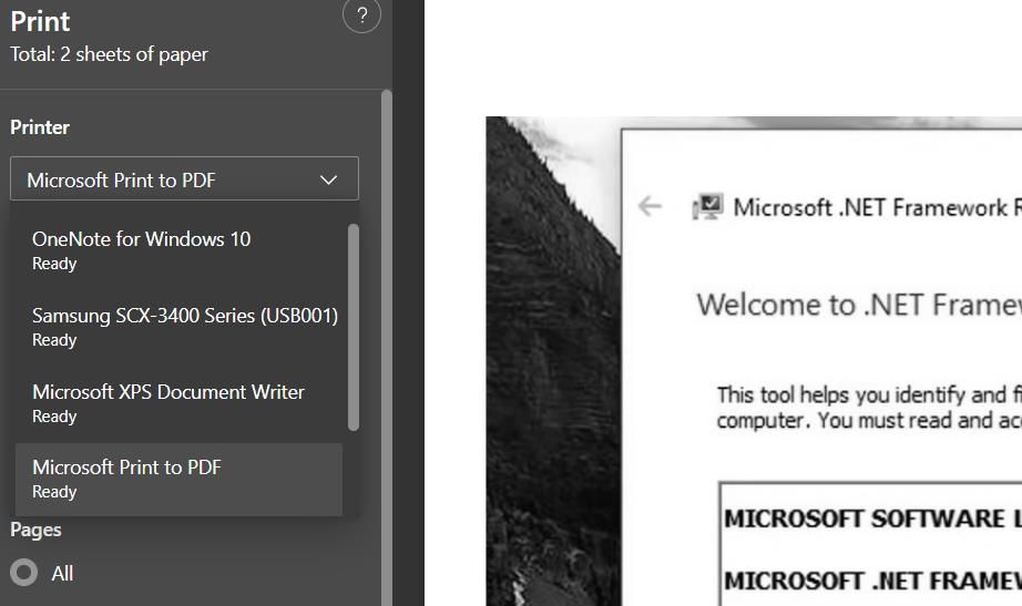 خيار Microsoft Print to PDF 