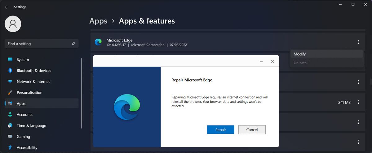 إصلاح Microsoft Edge 