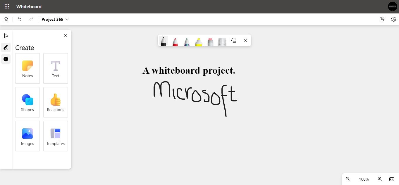 لقطة شاشة من Microsoft Whiteboard WebVersion 