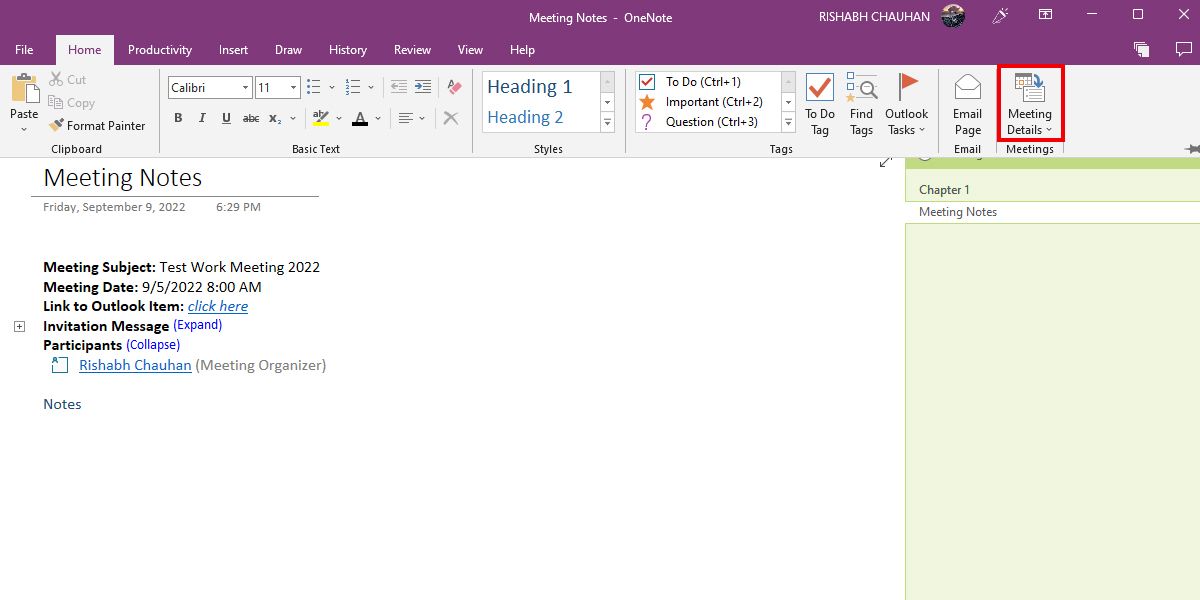 ملاحظات الاجتماع في OneNote 