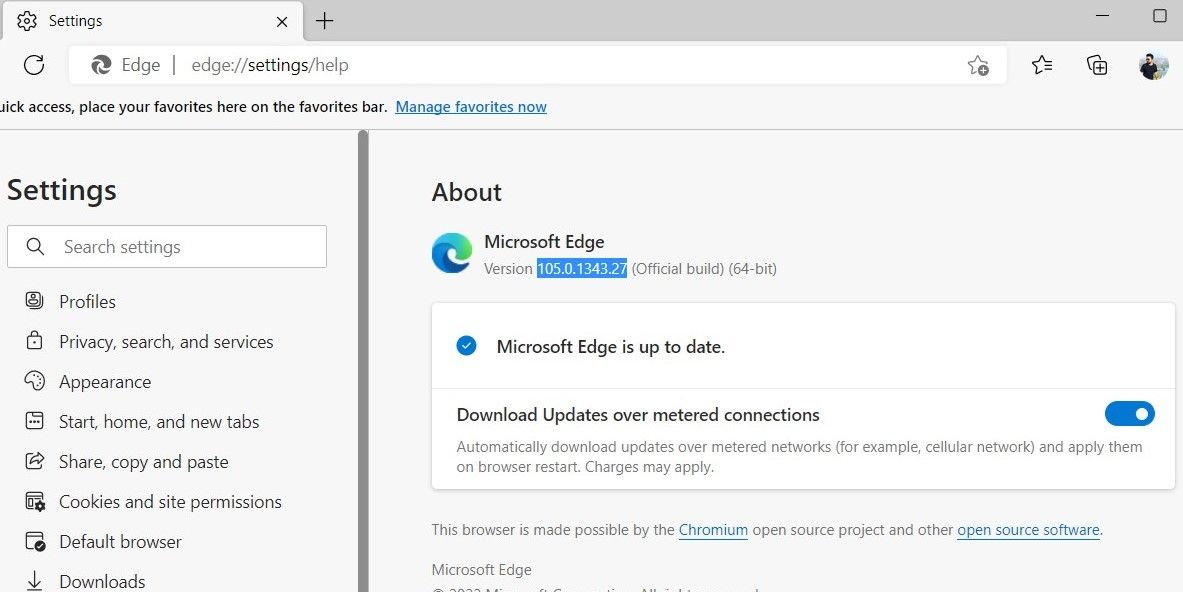 تحقق من رقم إصدار Microsoft Edge 