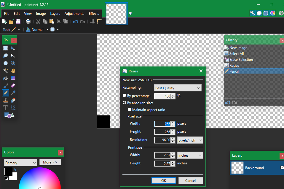 Paint.Net بكسل واحد شفاف 