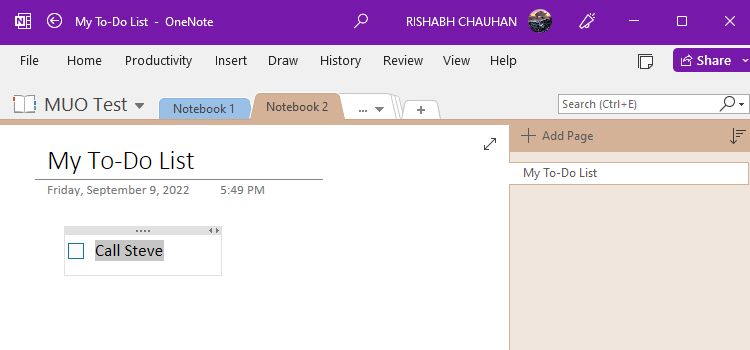 قائمة المهام في OneNote 