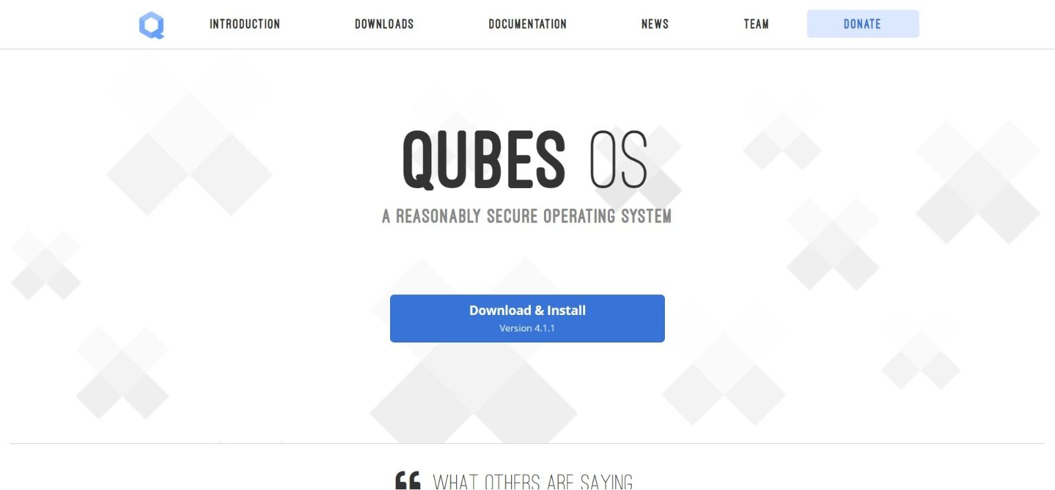 صفحة Qubes OS الرئيسية 