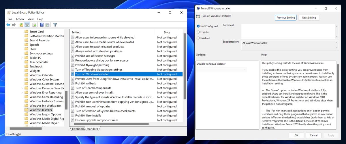 إيقاف تشغيل Windows Installer من Group Policy 