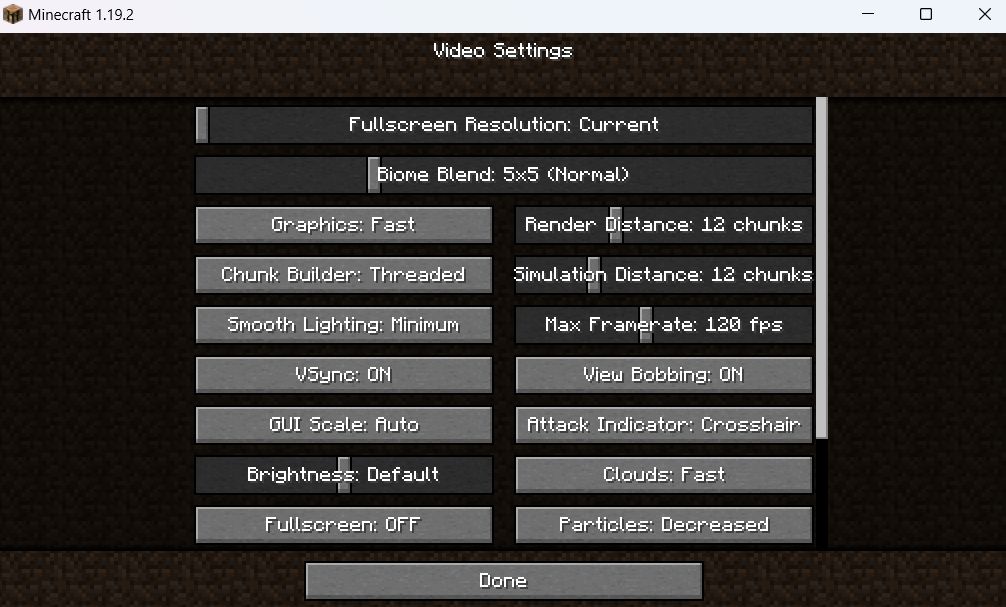 إعدادات InGame لـ Minecraft 