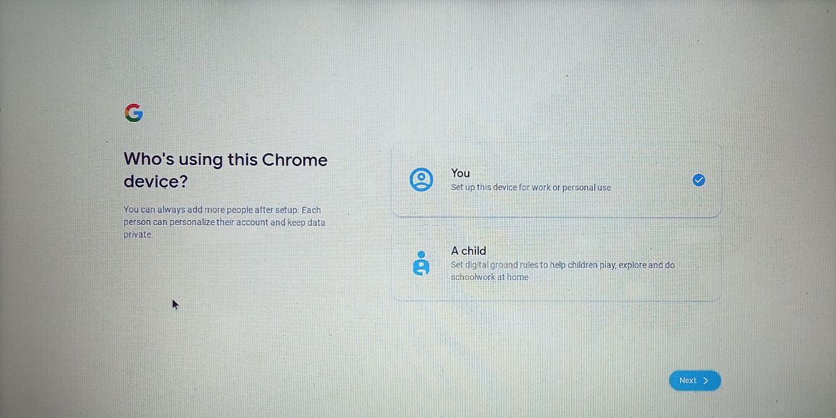 اختر نوع مستخدم في ChromeOS Flex 