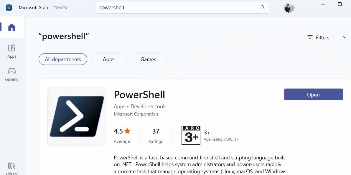 PowerShell في متجر Microsoft 