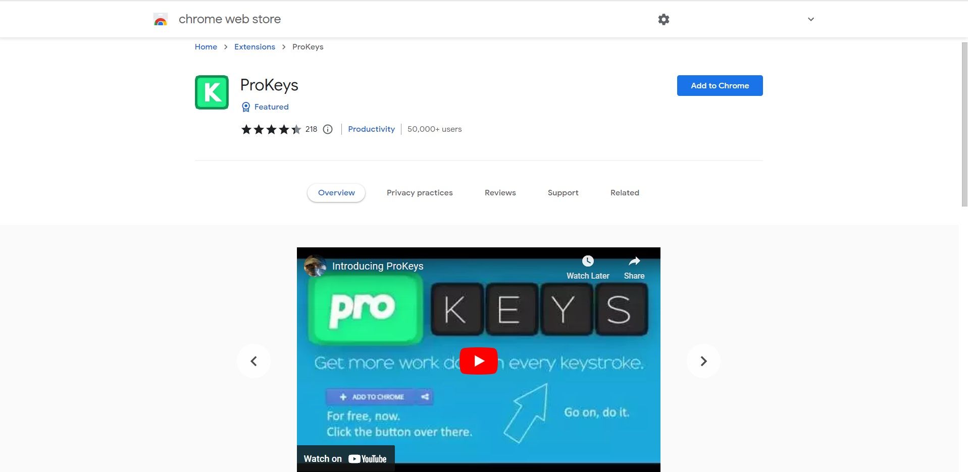 صفحة امتداد ProKeys في متجر Chrome على الويب 