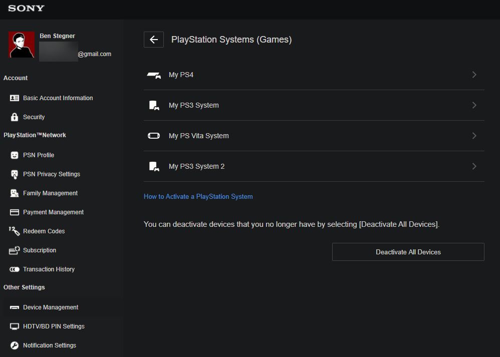 Sony PlayStation Device Management 