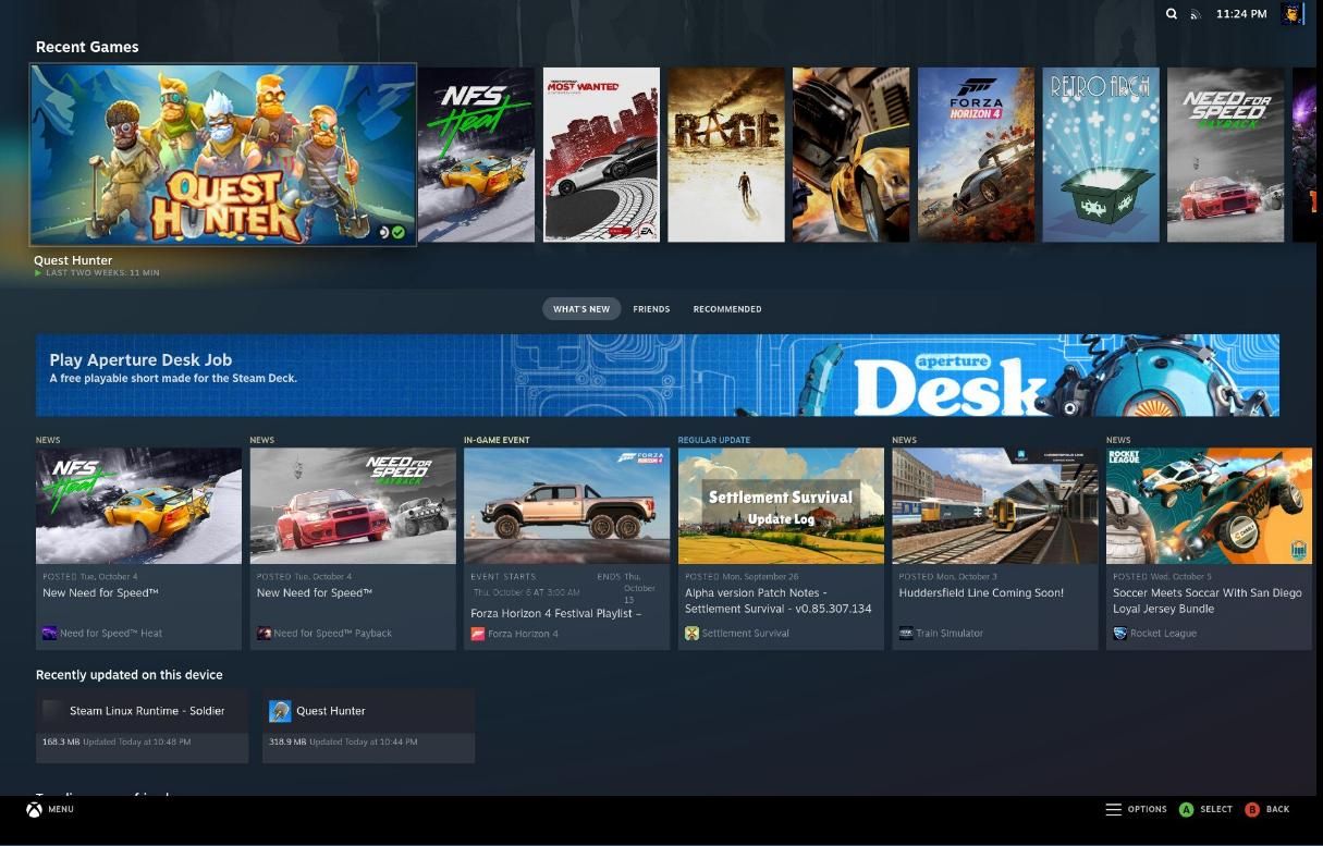 لقطة شاشة لنظام التشغيل steam OS 3 