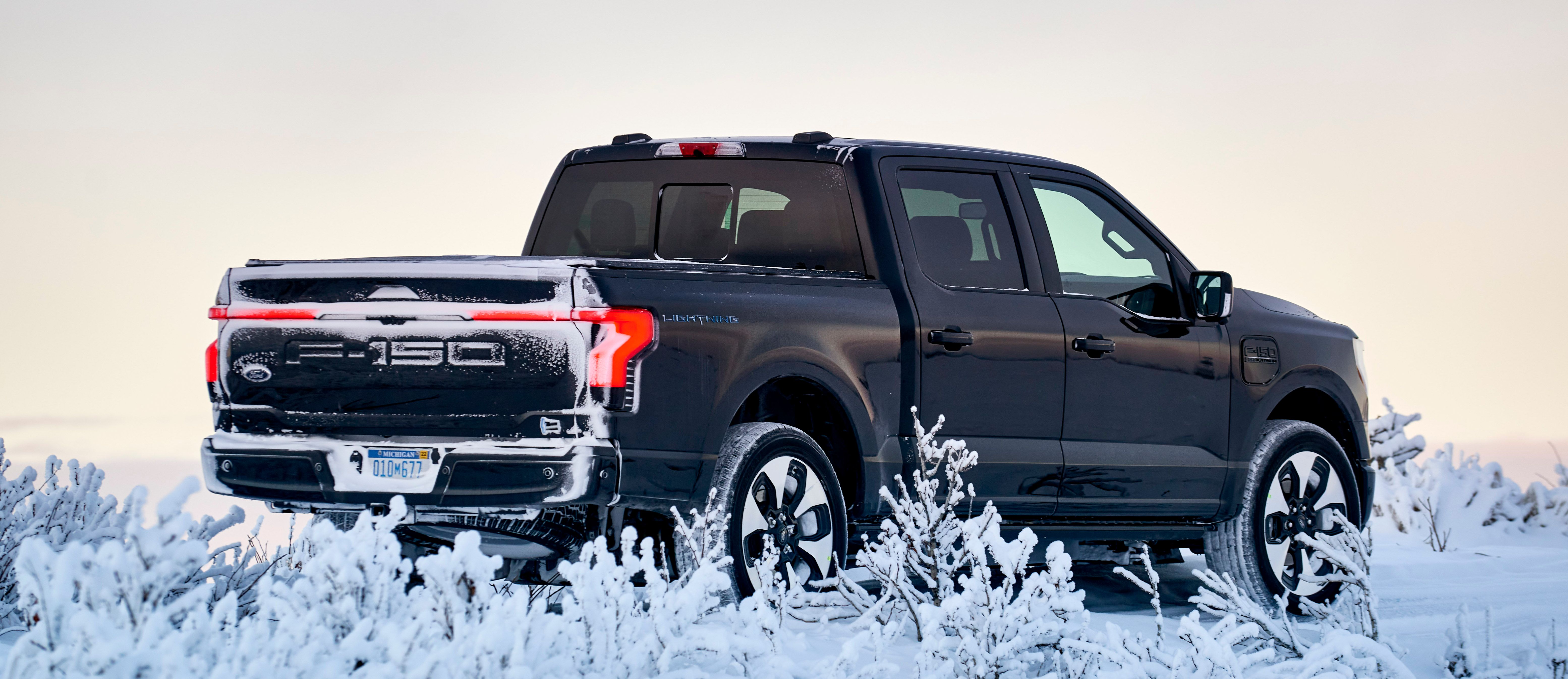 2022 Ford F-150 Lightning in the snow 