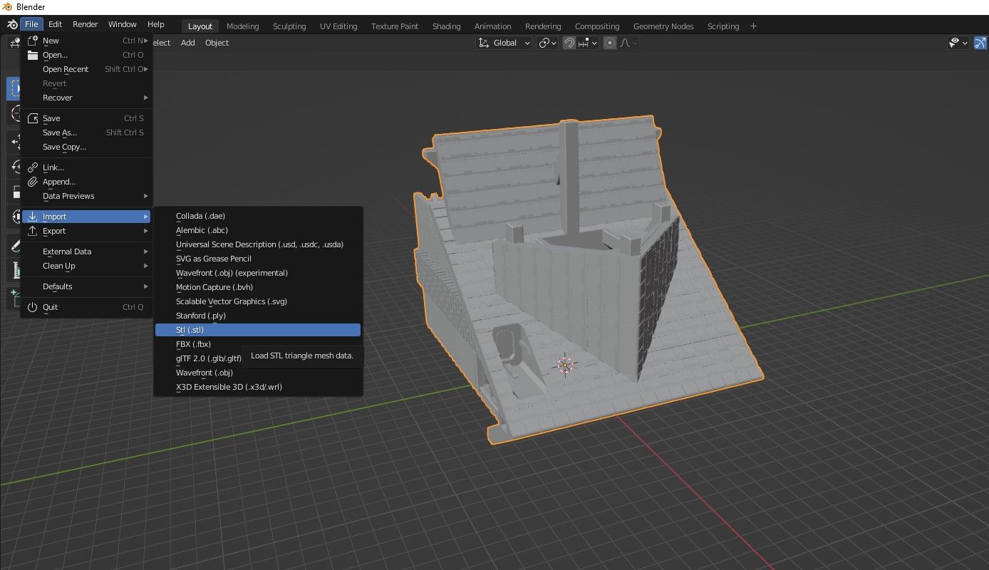 خيار لاستيراد ملفات STL إلى برنامج Blender 