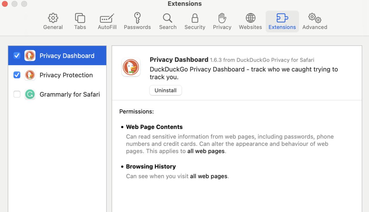 لقطة شاشة تمكين DuckDuckGo Privacy Essentials 