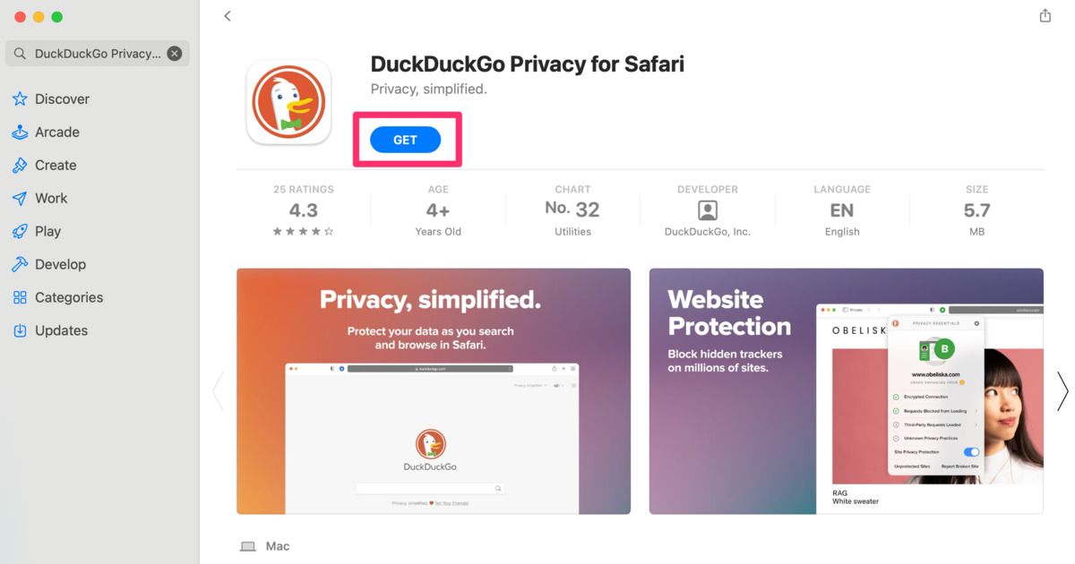 لقطة شاشة من DuckDuckGo Privacy Essentials في App Store 