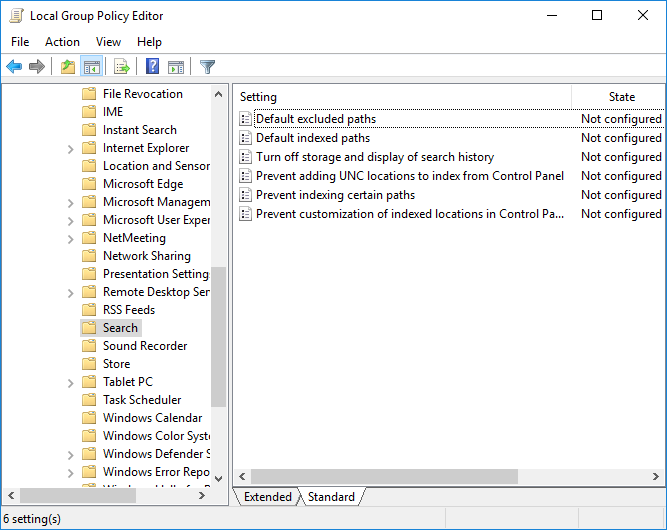 Windows Local Group Policy Editor إعدادات بحث Outlook 