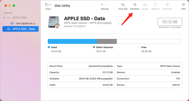 Partition Apple SSD Disk Utility 