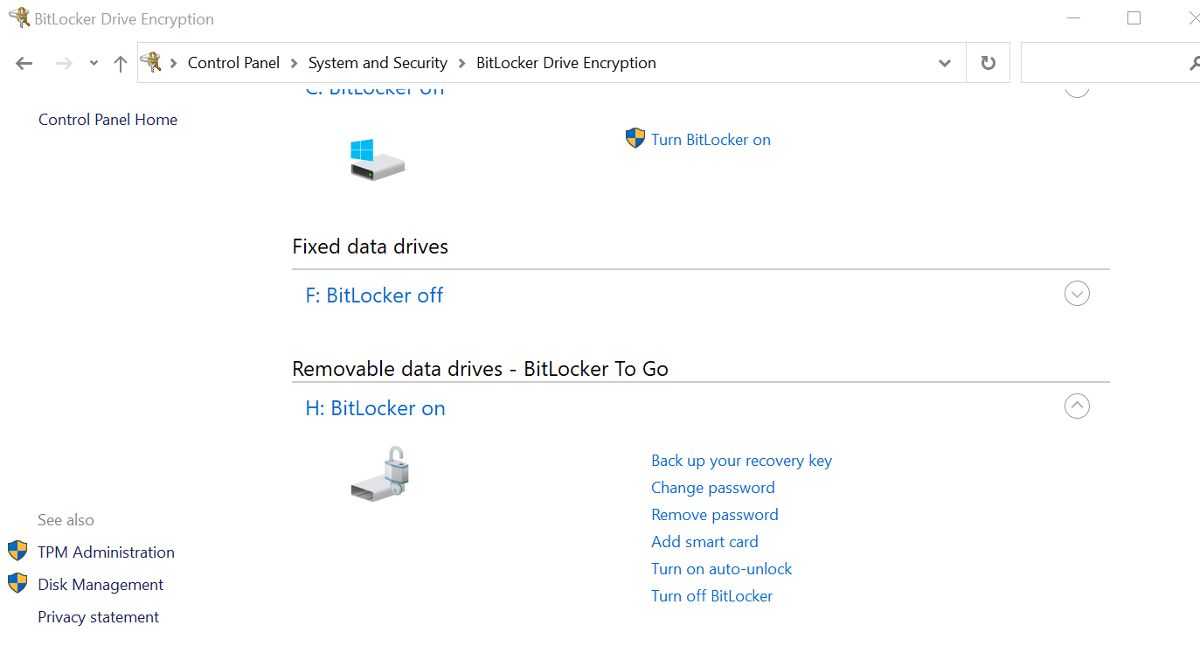 Layar BitLocker Manager di Windows 10