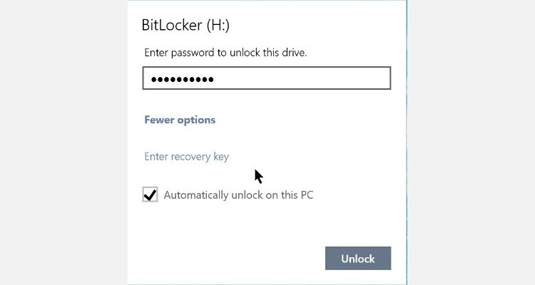 Popup permintaan sandi BitLocker