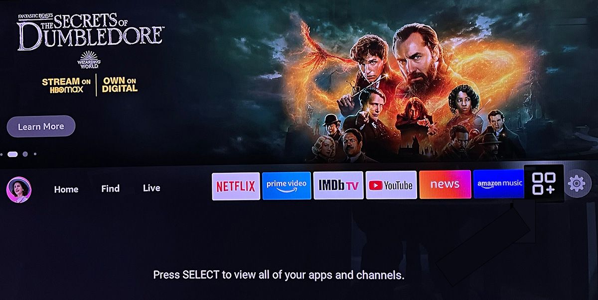 Ubin aplikasi Amazon Fire TV di layar beranda