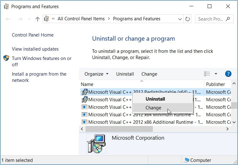 Menginstal Ulang atau Memperbaiki Program Microsoft Visual C++