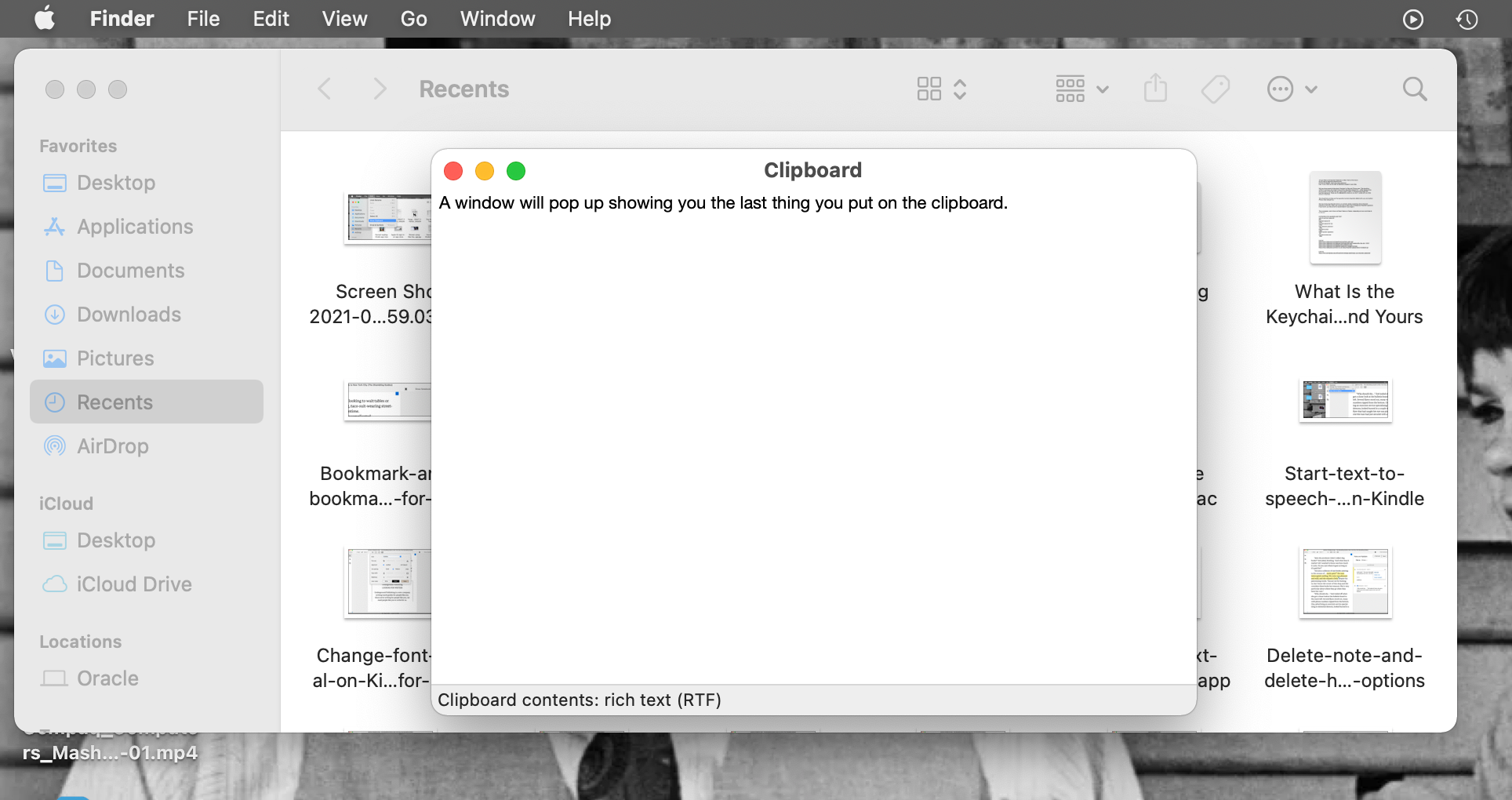 Riwayat clipboard ditampilkan di Finder di MacBook Pro