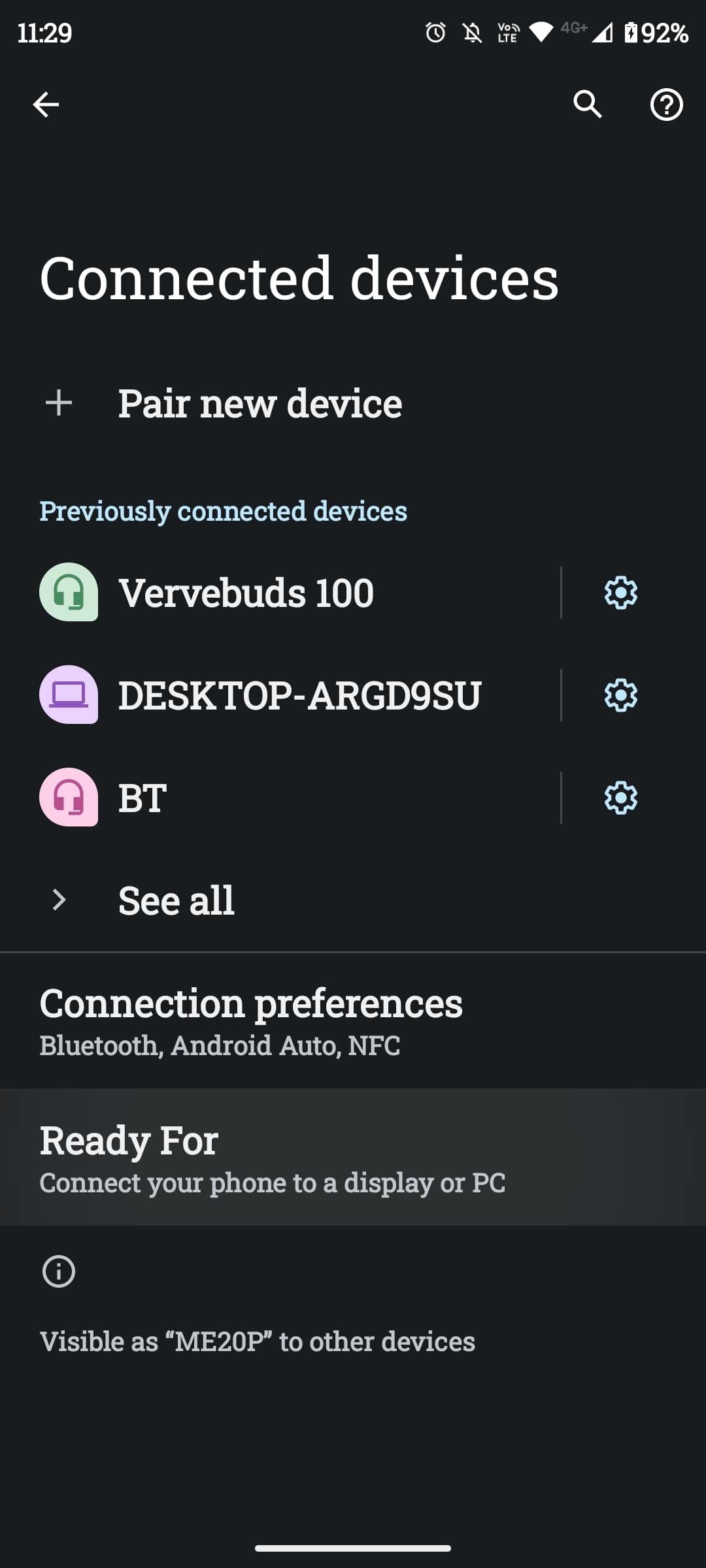Tampilan layar opsi perangkat yang terhubung dengan Android