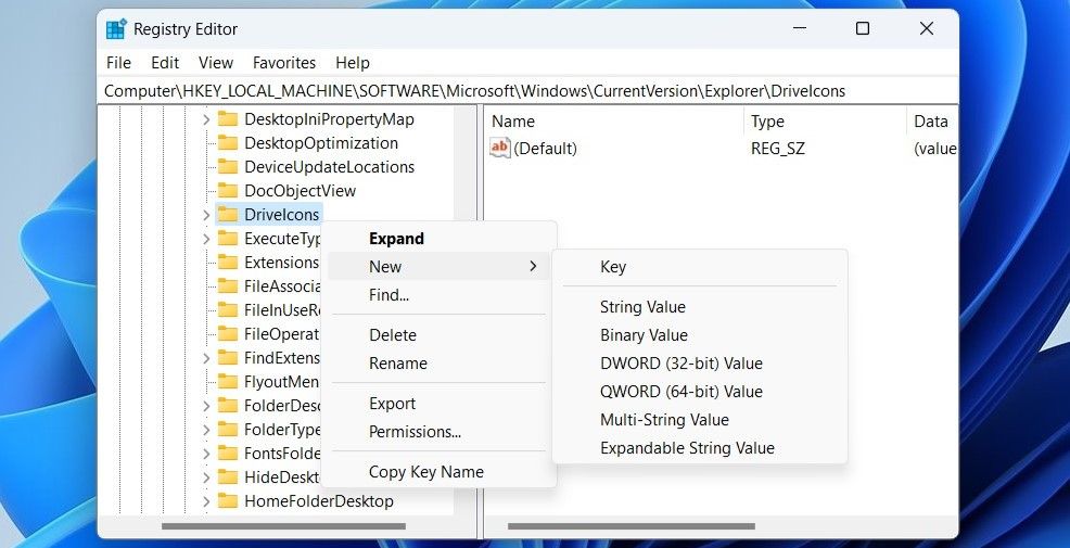 Membuatkunci baru di jendela Registry Editor