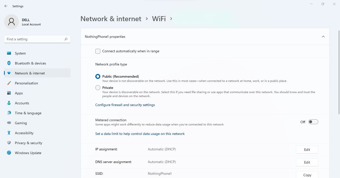 Mematikan Toggle Di sebelah Opsi Koneksi Terukur di bawah Tab Wi-Fi di Aplikasi Pengaturan Windows