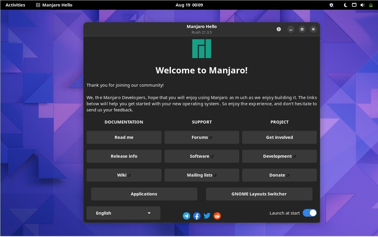 Layar sambutan Manjaro