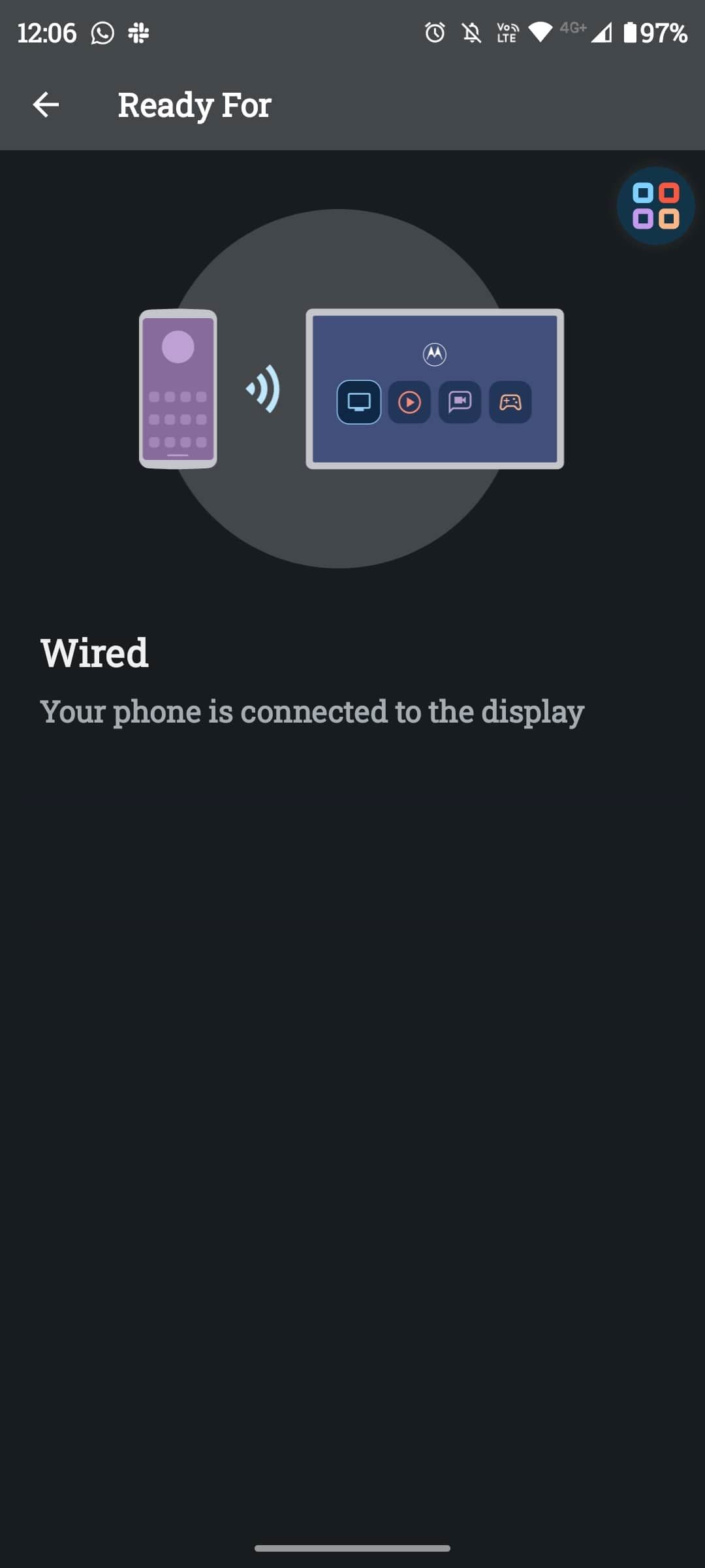 Tangkapan layar Android menunjukkan koneksi yang berhasil antara ponsel dan layar