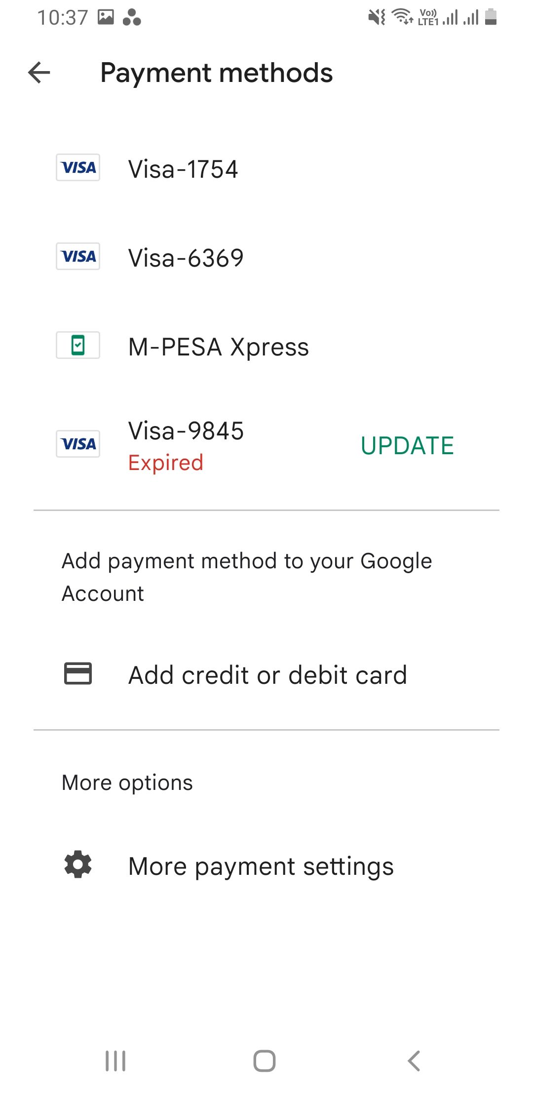 Screenshot kartu kredit ditambahkan di Play Store