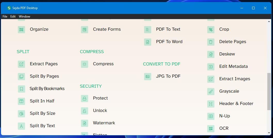 Layar awal Desktop Sedja PDF