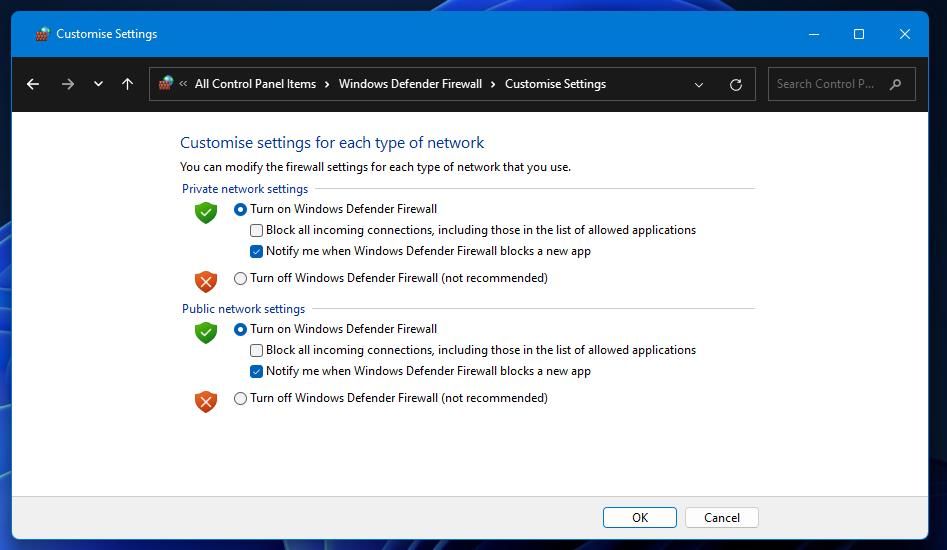 Opsi Matikan Windows Defender Firewall