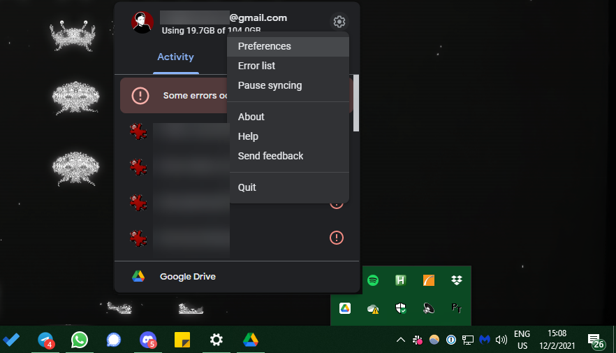 Menu Ikon Google Drive Windows