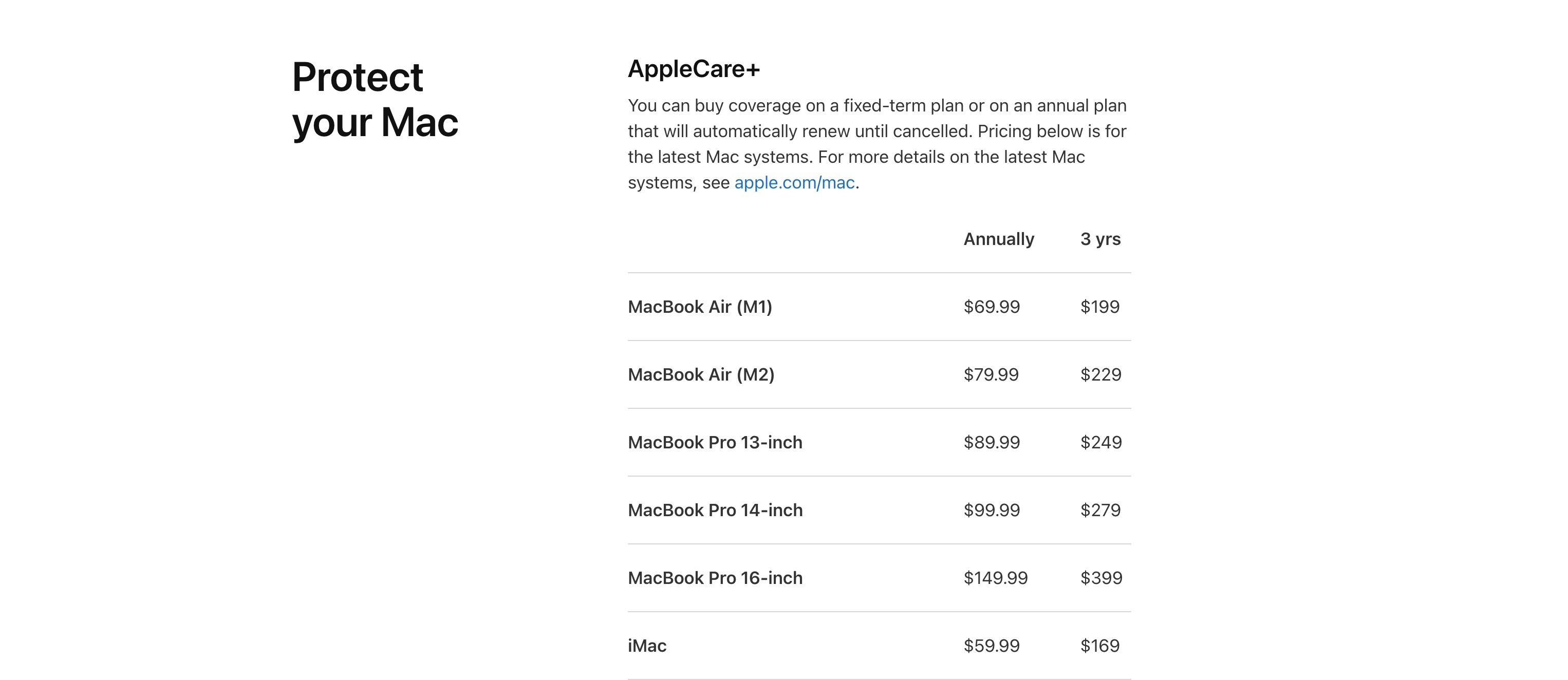 Harga AppleCare+ Mac di Situs Web Apple