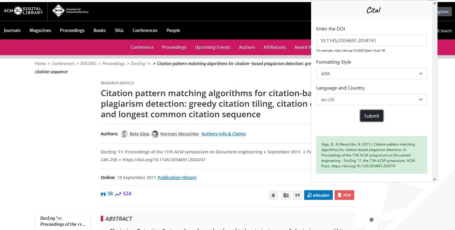 Tampilan Layar Firefox Add on Cital Citation Generator Sedang Digunakan