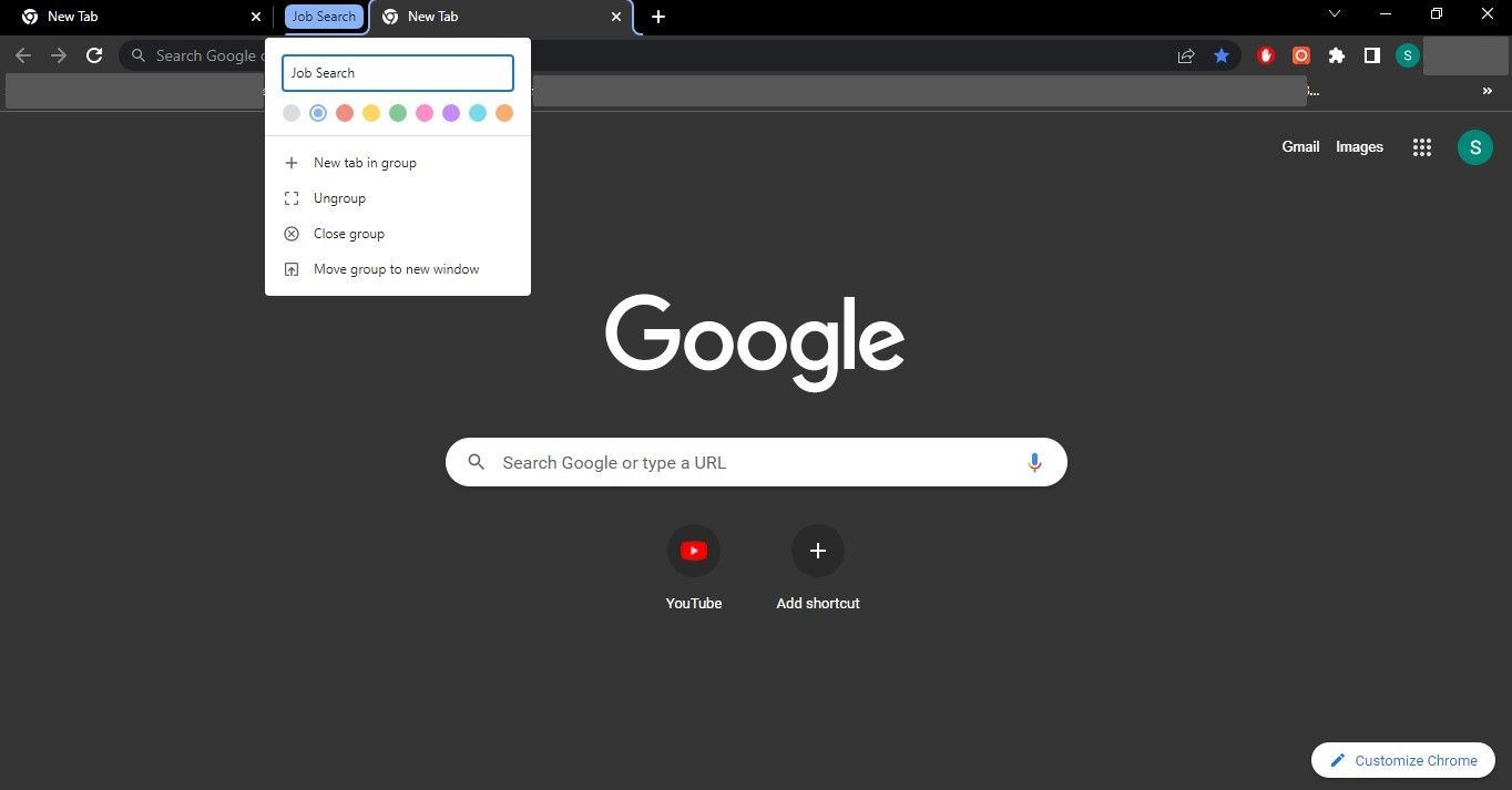 Membuat Grup Tab dengan Mengklik Opsi Tambahkan Tab ke Grup Baru di Menu Dropdown Tab Baru di Chrome