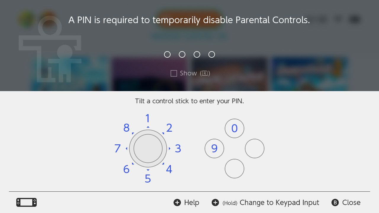 Kontrol orang tua Layar entri PIN di Nintendo Switch